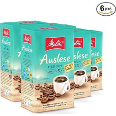 Melitta Auslese Medium Filter Coffee 6 x 500 g, Ground, Powder for Filter Coffee Machines, 50% Decaffeinated Coffee, Medium Roast, Roasted in Germany, in Tray