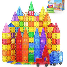 100 magnetinių plytelių STEM statybinis žaislas su 2 automobiliais, sensorinės magnetinės statybinės kaladėlės mažyliams ir vaikams, ikimokyklinio Montessori žaislo dovanos 3+ metų berniukams ir mergaitėms