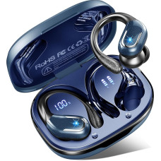 Wireless Earbuds, 75H Bluetooth 5.4 Headphones Sport with ENC Microphone, Stereo Noise Cancelling Earplugs, Wireless Headphones with Ear Hook, LED Display, IP7 Waterproof Bluetooth Earphones for