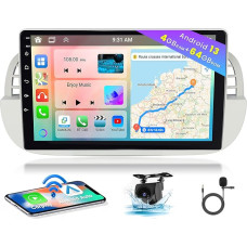 8 Core 4+64GB Android 13 Car Radio for Fiat 500 2007-2015 Radio Wireless CarPlay Android Car Bluetooth Hands-Free Kit 9 Inch Screen GPS WiFi SWC USB Type-C DSP