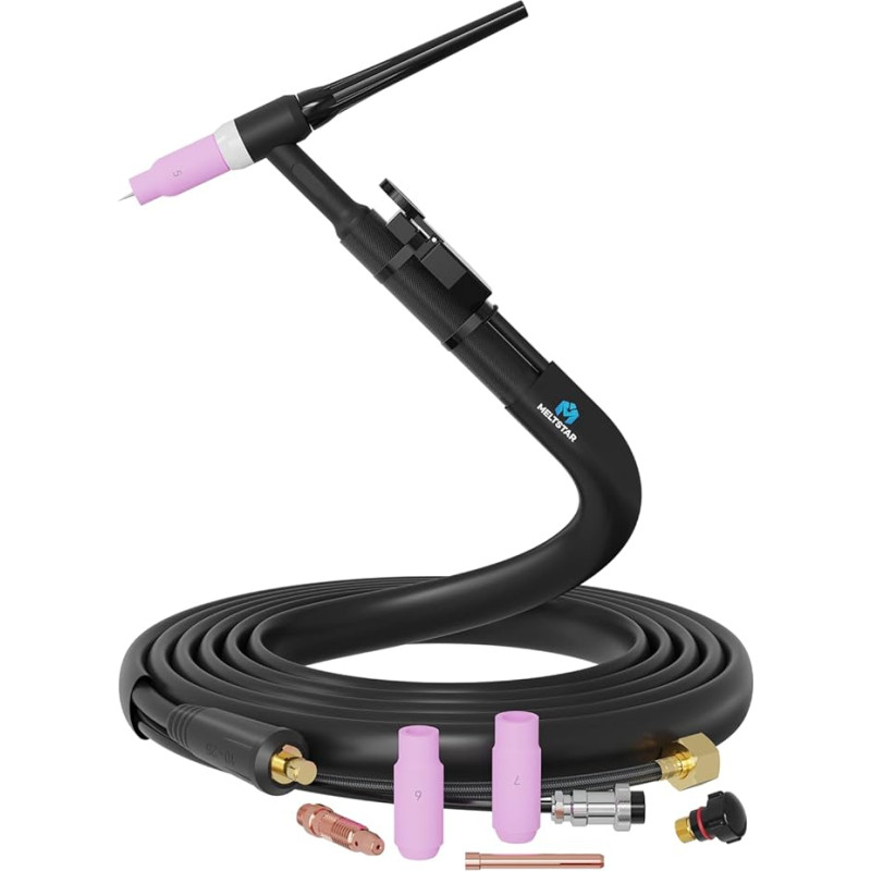 TIG Welding Torch WP17 SR17, Tig Torch 4 Metres, 150 Amps, Air-Cooled, with Machine Connection SK25 (9 mm) Mandrel, with M16 x 15 Gas Connection Thread and 2-Pin