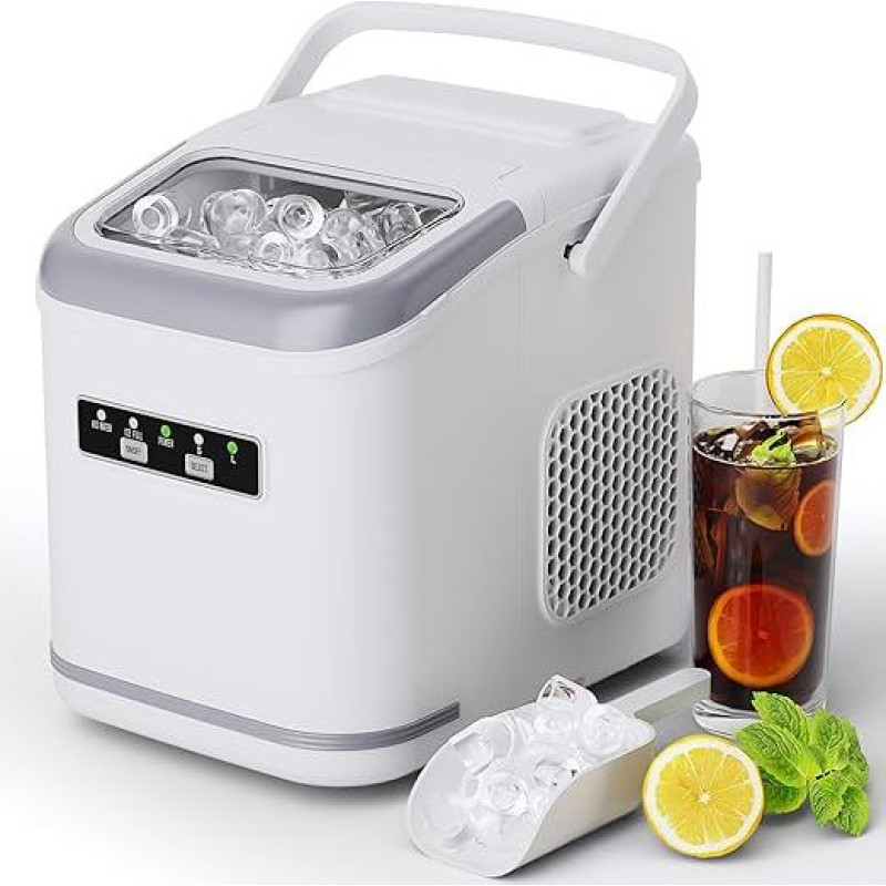 Ice Cube Machine, 12.0 kg24H, 9 Ice Cubes in 6 Minutes, 2 Sizes of Bullet Ice, Self-Cleaning Ice Cube Maker with Scoop and Basket, Ice Cube Machines for Home, Office, Bar, Party (White)