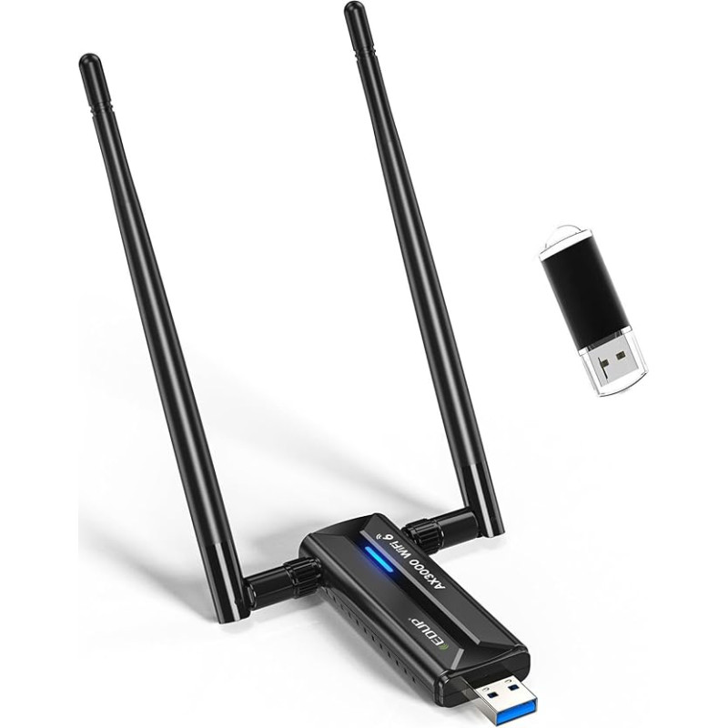 WiFi 6E USB WLAN Stick for PC, AX3000M WLAN Adapter PC High Range, Tri-Band 6GHz / 5GHz / 2.4GHz WLAN Antenna PC, Compatible with Windows 11/10 64Bit + U Disk Driver