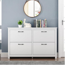 Galano Limestone Shoe Cabinet with 4 Doors, Narrow Storage Cabinet Organizer and Storage Cabinet for Hallway, Entryway or Living Room (White)