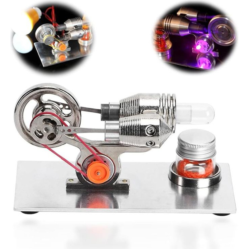 Mini Stirling Motor, Hot Air Stirling Motor, Mini Silver Stirling Motor, Colourful LED Hot Air Stirling Motor Model, Power Generator Toy Kits for Teaching and Collecting