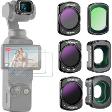 NEEWER poliarizacinio filtro ND filtrų rinkinys, 4 pakuotės, ND8/PL ND32/PL ND64/PL CPL juodas difuzinis 1/4 filtras, 0,75X plačiakampio objektyvas, 2x makroobjektyvo ekrano apsauga, suderinamas su DJI Osmo Pocket 3, FL-B16