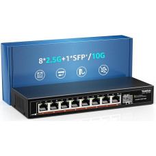 8 Port 2.5G Unmanaged Desktop Ethernet Switch with 10G SFP, 8 x 2.5G Port, 60Gbps Switching Capacity, Compatible with 100/1000/2500Mbps, Metal Fanless YuanLey 2.5Gbe Network Switch Wall Mounted