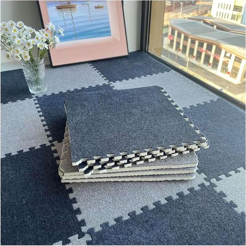 Foam Floor Mat, Pack of 12 Puzzle Foam Floor Mat for Bedroom, Interlocking Carpet Squares, Thin and Thick Foam Tiles, Connecting Floor Mats (Dark Grey + Light Grey, 0.3