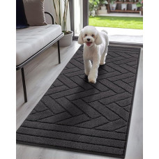 Biscpro Dirt Trapper Mat Indoor Long 60 x 150 cm, Washable Non-Slip Doormat Water-Absorbent Clean Mat Carpet Runner Hallway Door Mat for Dogs, Entrance, Hallway, Kitchen, Anthracite