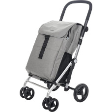 Shopping Trolley, Foldable Supermarket Trolley with 4 Rainproof Wheels and a Large Capacity of 32 kg, Main Bag 64 L, Thermal Bag 10.5 L and Rear Bag - Colour Grey
