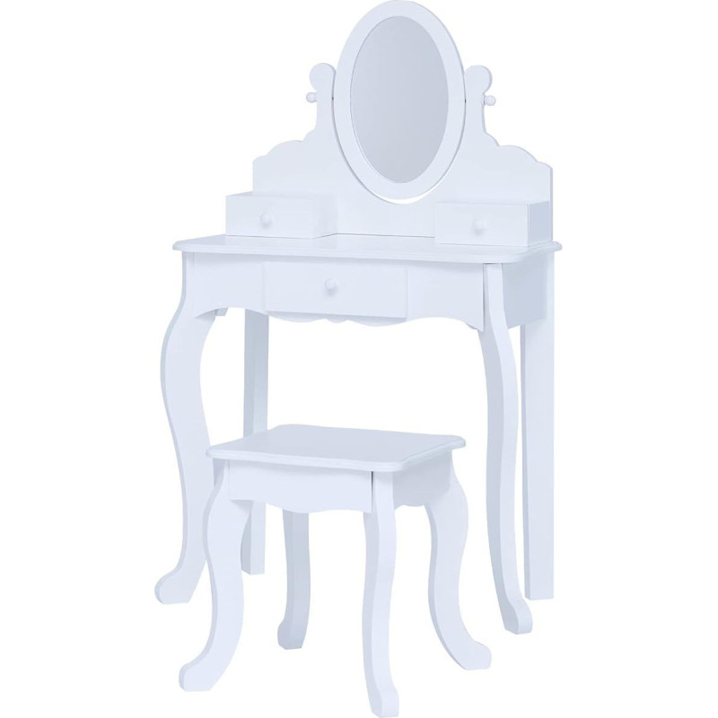 by Teamson Rapunzel TD-12851B Children's Dressing Table Makeup Set with Mirror, Drawers & Chair Stool for Children White
