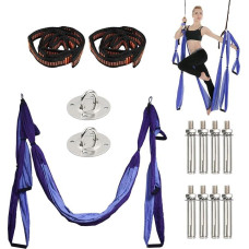 Yoga Hammock, 20 Pieces Yoga Rope Set, Anti-Gravity 2.5 m Yoga Swing Nylon with 2 Yoga Straps 1 m, 6 Handles, Mounting Accessories, Bag, Aerial Yoga Towel Non-Slip, Yoga Leg Stretcher Fitness