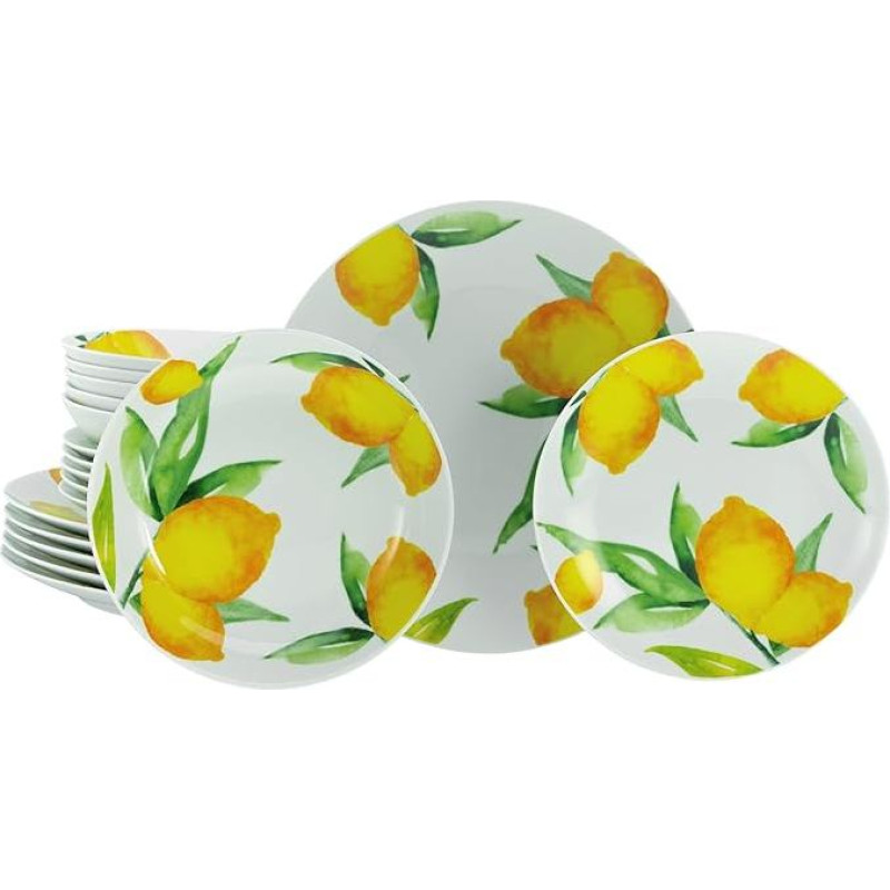 CreaTable, 21851 Luna Limoncello Series 18-Piece Crockery Set, Porcelain Dinner Service, Dishwasher and Microwave Safe, Quality Production