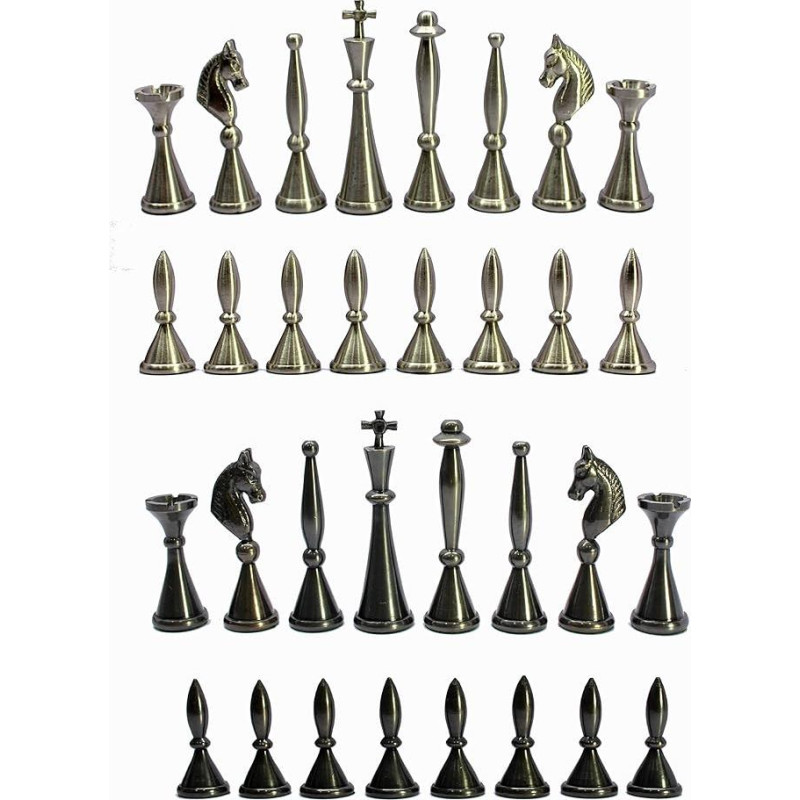 Žalvario šachmatų figūros, monetos, šachmatų figūros, vario metalinės šachmatų figūros - rankomis drožinėtos sidabro ir vario apdailos figūros