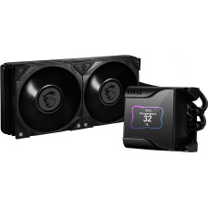 MSI MEG CORELIQUID S280 AIO CPU Water Cooling, 2.4 Inch IPS Display, 7th Gen Asetek Pump, VRM Fan, 2x Silent Gale P14 Fans, Evaporation-Proof Hoses, MSI Center, AMD & Intel Compatible