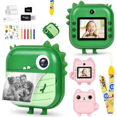 Vaikiškas fotoaparatas, skaitmeninis fotoaparatas vaikams su spausdinimo popieriumi ir 32G TF kortele, spalvotais rašikliais, 1080P 2,4 colio momentinis fotoaparatas, vaizdo kamera, juodai baltas fotoaparatas, dovana vaikams nuo 3 iki 14 metų