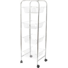 KitchenCraft Chrome-Plated Kitchen Trolley on Wheels with 4 Removable Storage Baskets