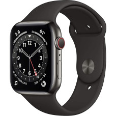 Apple Watch Series 6 (GPS + Zellular, 44MM) Edelstahlgehäuse Graphit mit Schwarz Sportarmband (Generalüberholt)