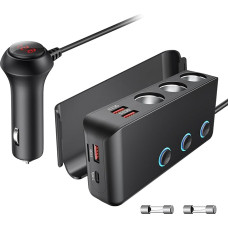 OOWOLF Cigarette Lighter Splitter QC 3.0 180 W 12 V/24 V, Switch Power Adapter Car Charger, 3 DC Socket Splitter 4 USB Ports Car Splitter for Smartphone, Tablet, GPS, Sat Nav