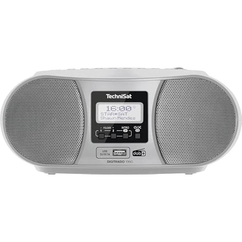 TechniSat Digitradio 1990 Stereo Boombox with DAB+/FM Radio and CD Player (Bluetooth Audio Streaming, Headphone Jack, USB, AUX In, Charging Function, Clock, 2 x 1.5 Watt Output Power) Silver.