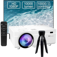 Mini Projector, Full HD 1080P 10000 Lumen Projector Support 4K Video, LED Home Cinema Video Projector 300 Inch Display, LCD Projector Compatible with Laptop, TV Stick, HDMI, VGA, USB, VG, iPhone,