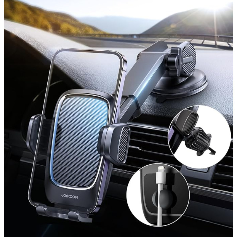 joyroom Mobile Phone Holder Car Magnetic Cable Clip Mobile Phone Holder Suction Cup & Ventilation 360° Rotatable Scratch Protection Car for iPhone 14/13/12 Pro Max Mini, Samsung, Xiaomi