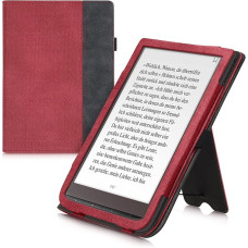 kwmobile Case Compatible with Pocketbook InkPad 3/3 Pro/Color/Vivlio InkPad 3 Case - Flip Case with Hand Strap - Faux Leather Cover - Red Dark Grey