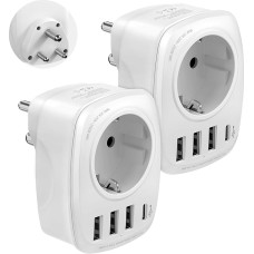 VINTAR India Travel Adapter Type D with 3 USB and 15 W 1USBC, India Adaptor Socket for India, Sri Lanka, Nepal, Pack of 2