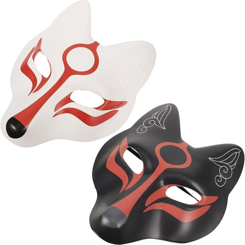 VALICLUD Pack of 2 Fox Mask Japanese Kabuki Kitsune Masks Wolf Mask Japanese Ghost Mask Halloween Masquerade Kitsune Fox Costume