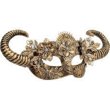 MIMIKRY Venetian Eye Mask with Aries Horns Gold Commedia dell'arte Flower Mask Halloween