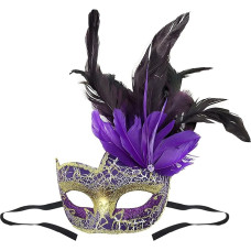 TINAYAUE Halloween Feather Mask for Women Shiny Venetian Mask Masquerade Ball Half Face Costume Mask for Halloween Carnival Easter Stage Performance Christmas Party Gift