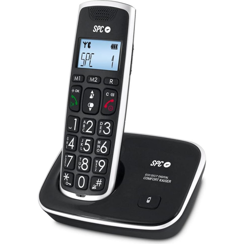 SPC Comfort Kaiser – Schnurloses Festnetztelefon für Senioren mit Tasten und Ziffern in XL–Größe, verstärktem Ton, 2 Direktspeichern, Telefonbuch und Freisprecheinrichtung