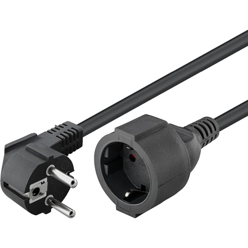 Goobay 93095 Gewinkeltes Strom Verlängerungskabel / Schutzkontakt Stecker 250V Schutzkontakt 10 Meter Stromkabel Verlängerung für Innenbereich / Schwarz / 10m