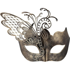 Sincerity Craft Halloween Butterfly Metal Venetian Mask Suitable for Sexy Costume Ball, Masquerade, Carnival Party, Christmas, Easter (Black & Gold)