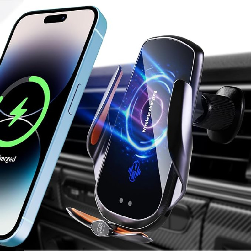 15 W Car Mobile Phone Holder with Charging Function, Automatic Clamping Qi Inductive Charging Station Car Charger Accessories Fast Wireless Charger Car for iPhone 15/14/13/12, Galaxy 24/23/23 etc