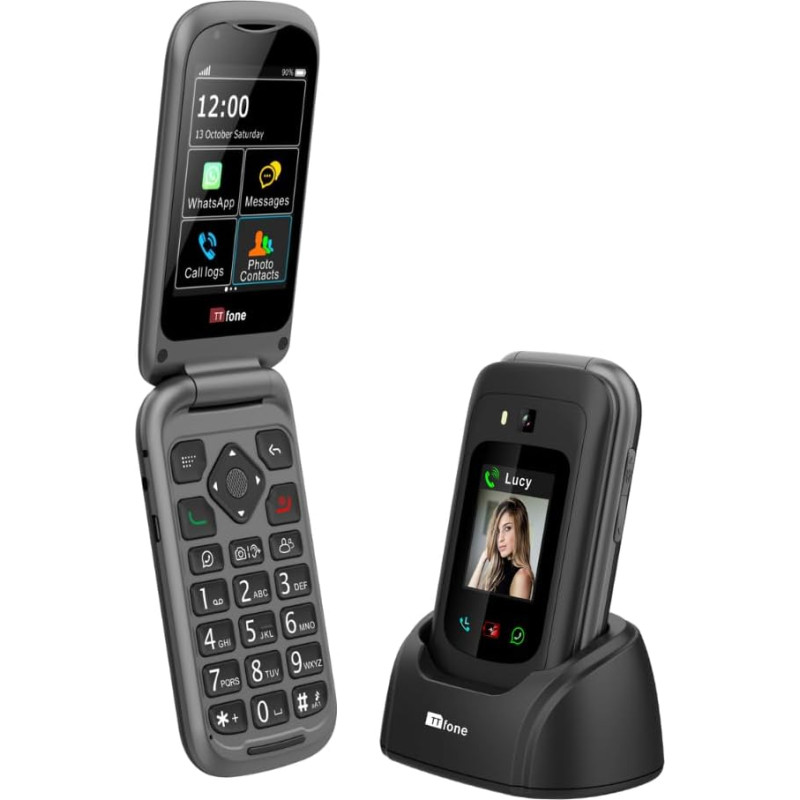 TTfone TT970 Whatsapp 4G Touchscreen Senior Big Button Flip Phone - Pay As You Go Prepaid - Simple and Easy to Use (£0 Credit, O2)