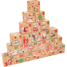 HOWAF 24 Advent Calendar for Filling Boxes 1-24 Advent Calendar Boxes Christmas Gifts Boxes Christmas Kraft Paper Candy Boxes Christmas Boxes Advent Calendar Favors Decorations