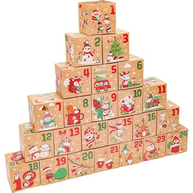 HOWAF 24 Advent Calendar for Filling Boxes 1-24 Advent Calendar Boxes Christmas Gifts Boxes Christmas Kraft Paper Candy Boxes Christmas Boxes Advent Calendar Favors Decorations