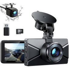 WOLFANG Dash Cam Car Front Rear 2.5K+1080P Car Camera, Ultra Night Vision, 170° Wide Angle, WDR 24 Hours Parking Mode, G-Sensor, Loop Recording, Indoor with 32GB SD Card