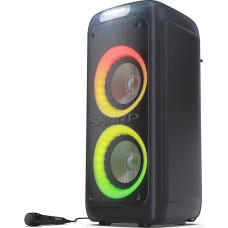 SHARP PS949 200 Watt Bluetooth Party Speaker with Built-in Battery with 13 Hours Playtime, Super Bass, LED Light Effects, Includes Microphone, Black