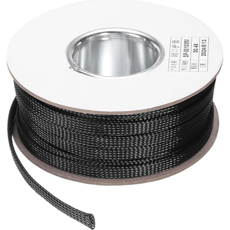 sourcing map 30 m – 0,9 cm erweiterbare geflochtene Kabelhülse, PET-Kabel-Management, Kabelschutz, Drahtwickel-Webstuhlschlauch für TV, Computer, Audio, Büro, Heimgeräte, Schwarz