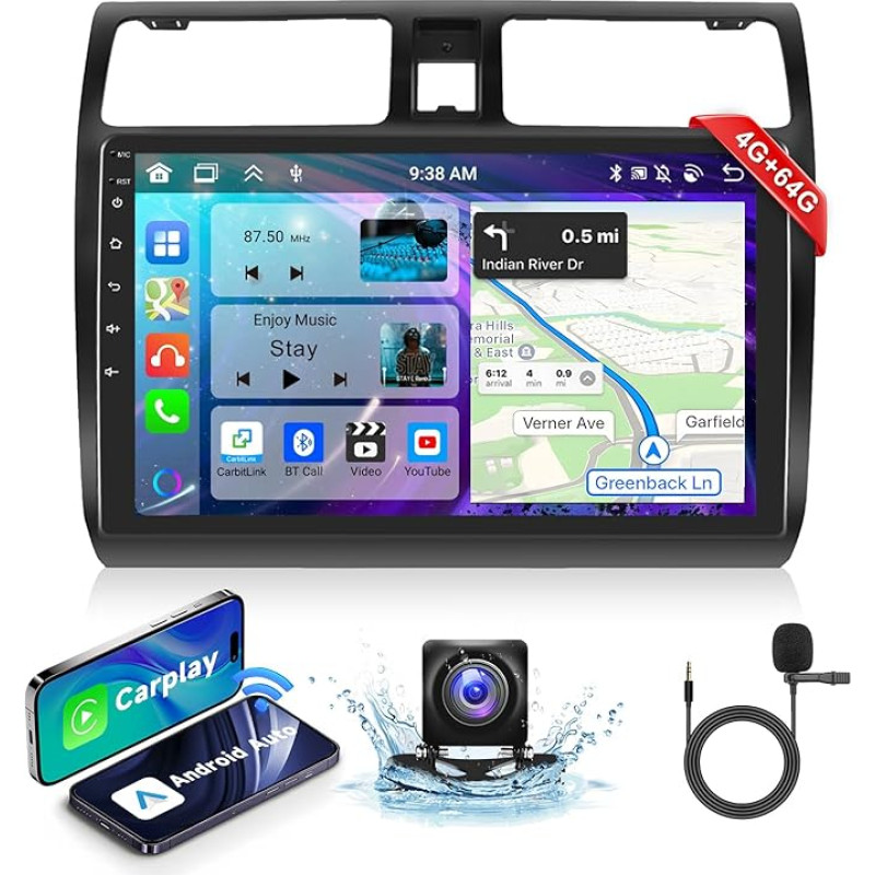 4+64G podofo 8-core Android 10 Inch Car Radio Wireless Carplay Android Car for Suzuki Swift 2003-2010 DSP Sound Bluetooth FM/RDS USB Mirror Link with Navigation AHD Reversing Camera