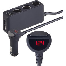 revolt Voltmeter: Car Splitter with 3 x 12/24 Volt & 4 x USB Sockets, LCD Display, 120 W (Voltmeter Cigarette Lighter, Cigarette Lighter Splitter 24 V, Car Double Plug)