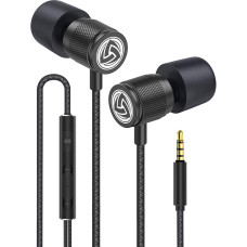 Ludos Ultra Headphones - In-Ear Headphones Cable, Headphones with Microphone, Crystal Clear Sound, Balanced Highs and Lows, New Memory Foam, Durable Cable, Bass and Volume Control In-ear Black