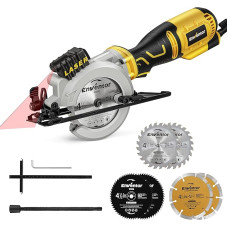 Mini Circular Saw, Enventor 705 W Handheld Circular Saw with 6 Saw Blades, Mini Handheld Circular Saw with Guide Rail & Laser Guide, 3500 RPM, Ideal for Wood, Soft Metal, Plastic Cuts, One-Handed