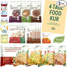 LiveFresh Foodkur 4 Days Vegan Weight Loss Set with 3 Meals a Day Porridge, Ready Meals, Protein Shakes & Vitamins Includes Booklet with Tips & Tricks for Treatment