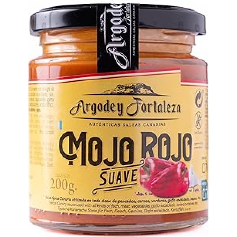 Argodey Fortaleza Mojo Rojo Suave 200g - autentiškas Kanarų padažas, puikiai tinka duonai, skrebučiams, bulvėms, be konservantų ir dirbtinių priedų.