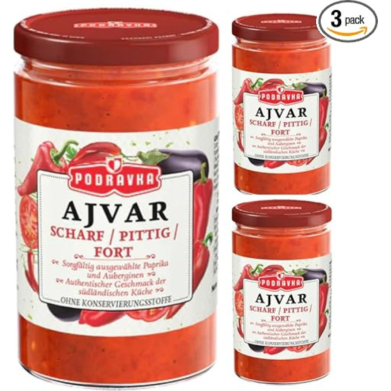 Ajvar Sharp Glass Vegetable Dip A Delicious Traditional Side Dish Sauce Sauce 690 g x 3 Pieces