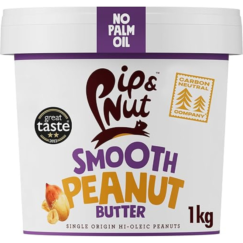 Pip & Nut - Creamy Peanut Butter (1 kg), No Palm Oil, No Added Sugar, A Natural Product, Vegan and Single Origin Hi-Oleic Peanuts