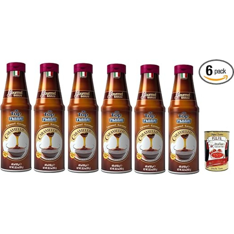 Fabbri Topping Caramello Sweet Caramel Sauce for Ice Cream, Desserts and Coffee 6 x 950 g Gluten-Free Ready-to-Use Sauce Dessert Sauces + Italian Gourmet Polpa 400 g